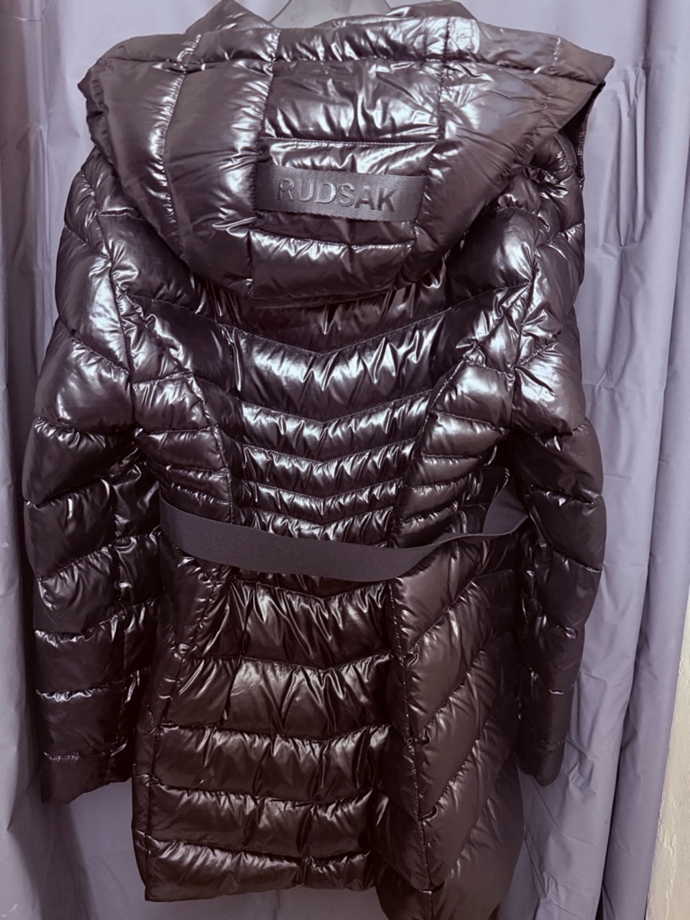 RUDSAK Shiny Black Quilted Hooded Puffer Coat